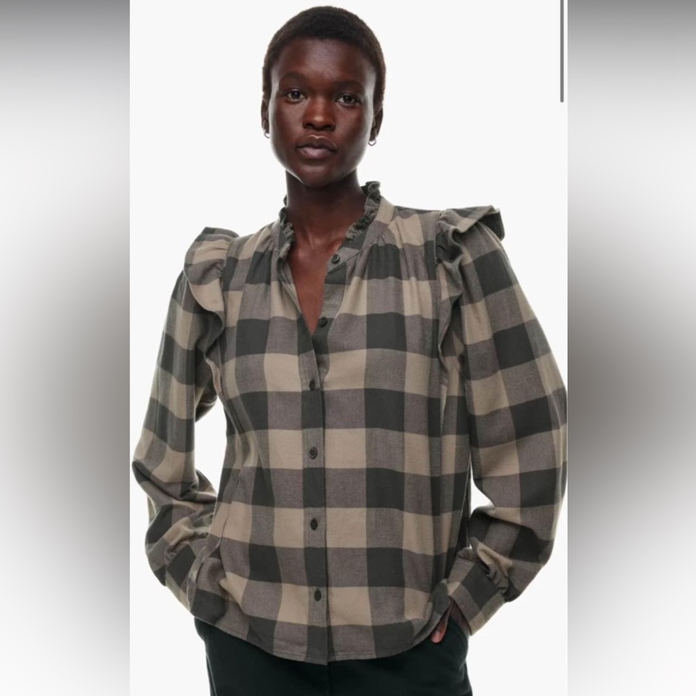 New Aritzia Wilfred Free Organic cotton flannel ruffle blouse